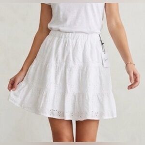 Japna White Eyelet Tiered Skater Skirt